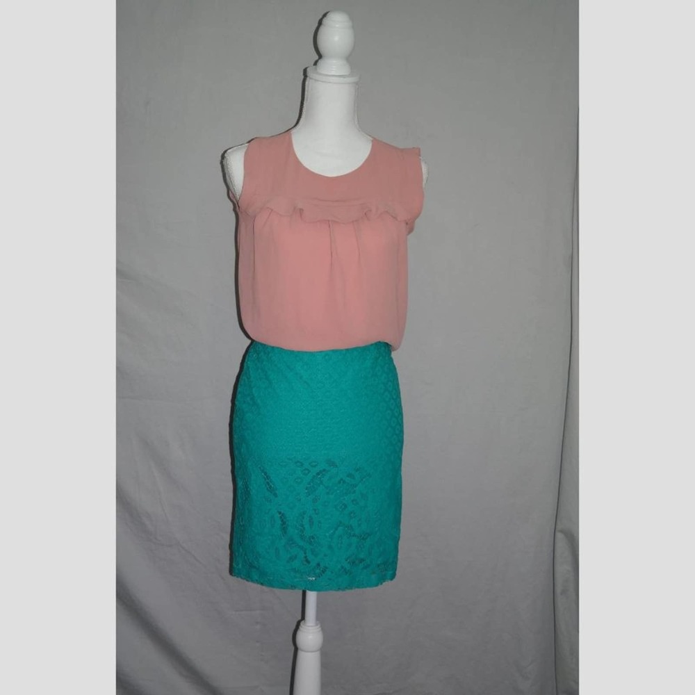 LOFT Size 0P Private Island Green Paradise Lace Pencil Skirt